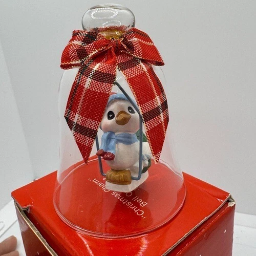 Vintage 1990s Avon Christmas Charm Bell Bird Ornament Plaid Ribbon Tree Scarf