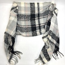 Ladies Knit Plaid Beige/Black Soft Fashion Plaid Casual Scarf Women's One Size