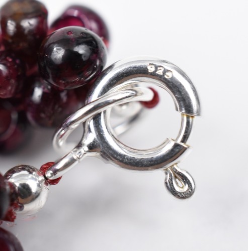 Sterling Silver 925 Genuine Garnet Semi-Round Beaded Woven Bracelet 8-1/2" 1.2g - Picture 3 of 9