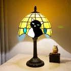 Tiffany Style Cat Stained Glass Table Lamp Cute Small Quirky Table Lamp Yellow