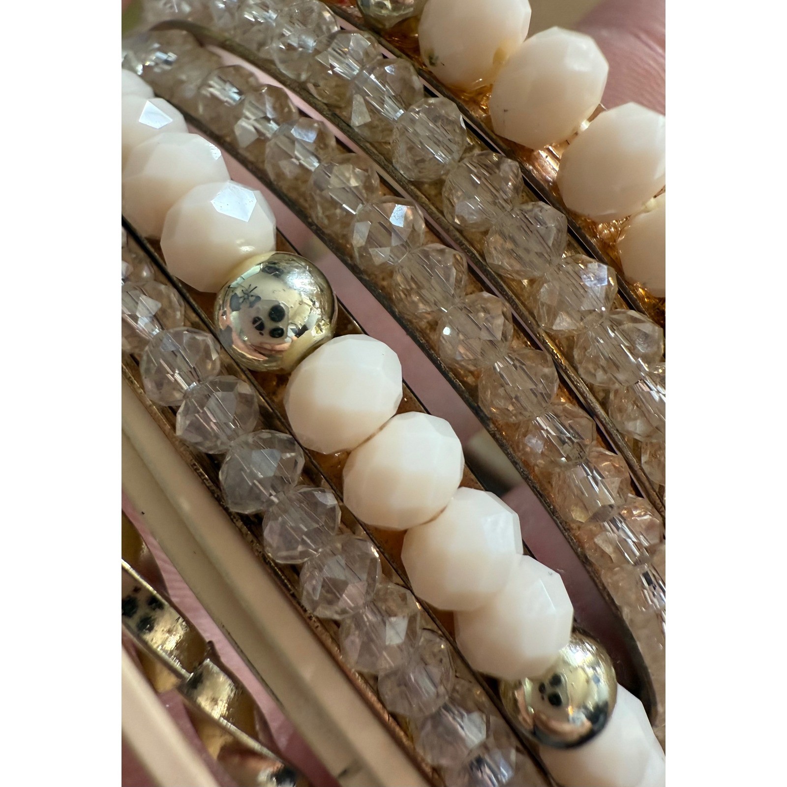 Rhinestone Beaded Gold Bangle Stack Bracelets One… - image 4