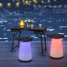 NNECW 3-Piece LED Folding Table Stool Set with Retractable Design for Picnic/Cam