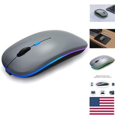 Compact Grey Bluetooth Mouse with LED Effects - Rechargeable Design for Travel