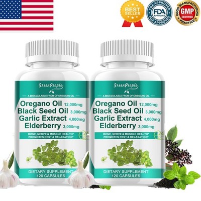 2x Oregano Oil with Black Seed Oil Garlic Olive Leaf Extract for Women and Men