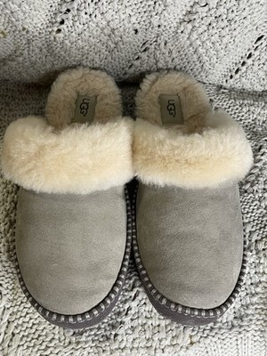 UGG Aira Slippers Grey Suede Cream Plush Shearling Size Women s 11