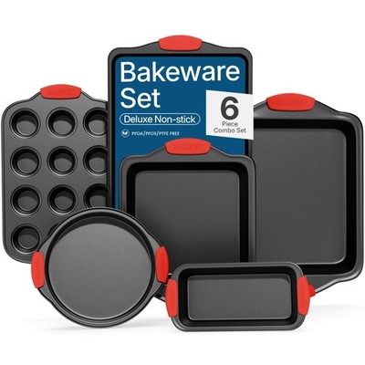 Baking Set   6 Piece Kitchen Oven Bakeware Set   Deluxe Non-Stick Black Coati...