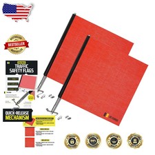 Oversize Load Safety Flags - Red Mesh 18"x18" Quick Release Mount - 2pk