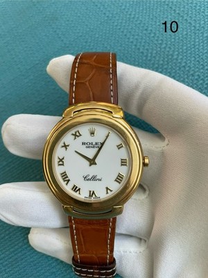 Rolex cellini 6623 mens watch 18k gold brown strap with box and paperwork