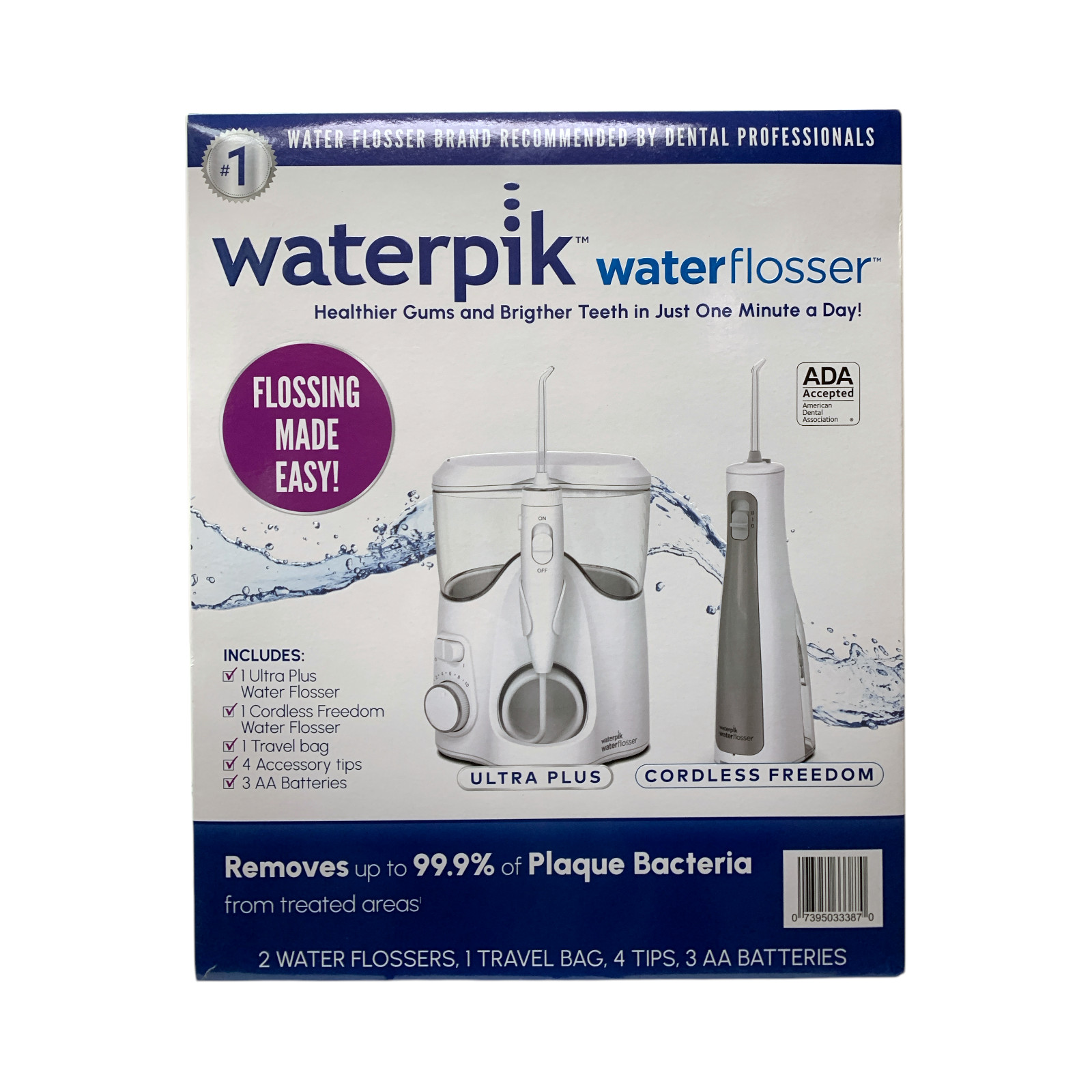 Waterpik Ultra Plus и беспроводная водяная нить Freedom Water Flossing, 7 предметов в упаковке, Белый