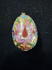 Vintage Cloisonné Egg Pendant With Floral Design- Goldtone — photo 1