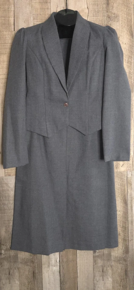 Винтажный 60-х женский костюм комплект серый Chambray Western карьера США союз сделано маленький 34 - Изображение 2 из 4