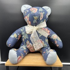 Vintage Handmade Floral Plush Stuffed Animal Teddy Bear Ribbon Bow Toy