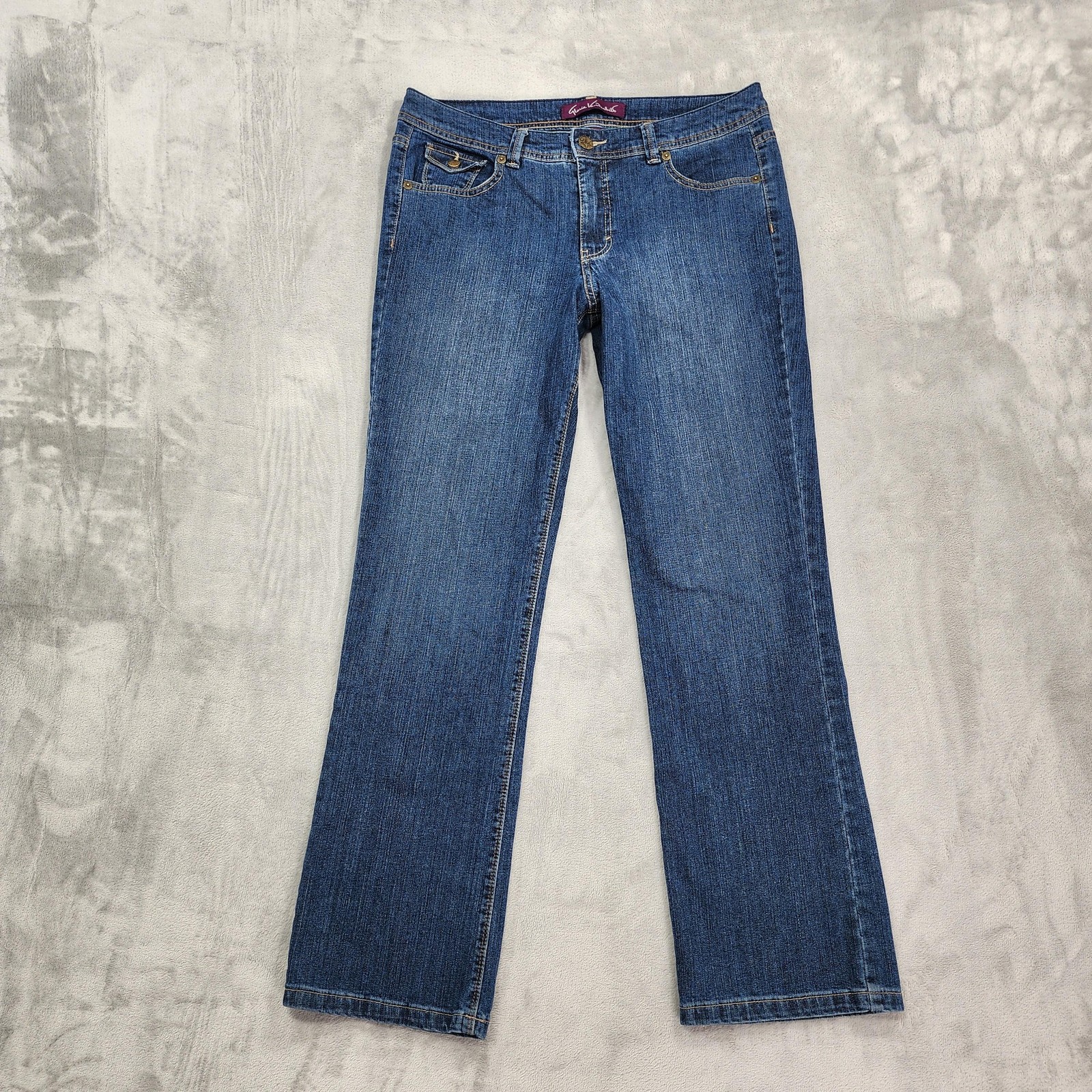 Womens 12 Mid Rise Straight Embroidered Stretch Denim