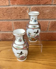 Famille Rose mini medallion vase chinoiserie hand painted country style decor