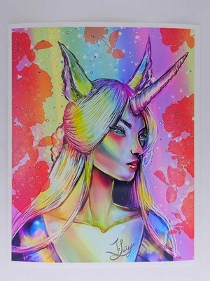 Anthro Unicorn with Roses Small 4 x 5 PRINT Original by Jo Luizen