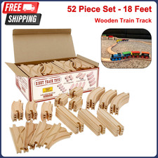 Wooden Train Track 52 Pc Set 18 ft Of Track Expansion 5 Distinct Pieces Gift