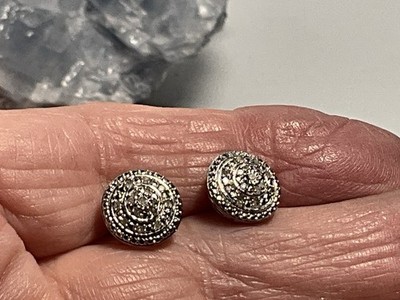 Sterling Silber Diamant Chip Ohrstecker 925 rund konzentrisch Kreise 1,6 g