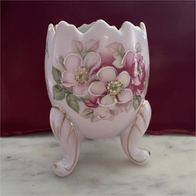 Limoges Porcelain Egg Shaped Floral Planter Pink Hand Painted