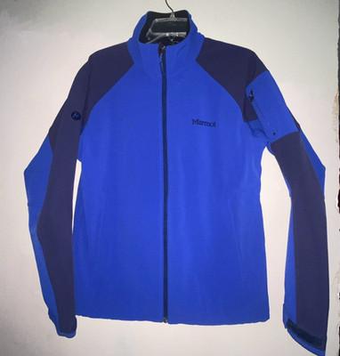 Marmot Softshell Jacket Men s L Blue /Black Fleece Lined Outdoor Hiking MEDIUM