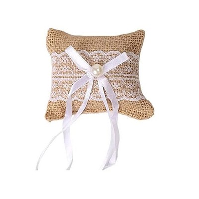 Bowknot Rings Bearer Square Lace Rings Pillow Holder for Beach Party Ceremony