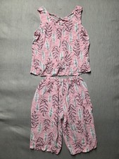 Women  s Pink Leafy Cropped Top  Lounge Shorts Set Size M/L Ruffle Casual Summer