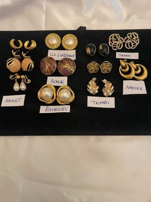Vintage CLIP PIERCED Earring Lot NAPIER TRIFARI MONET SARAH BEREBI SARAH LIZ C.