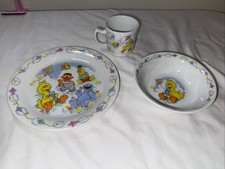 Sesame Street Eating Set Bowl Plate Cup Porcelain Vintage