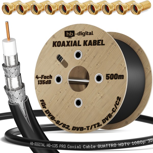 Sat Kabel Antennenkabel 4 Fach 135Db Digital Koax Koaxialkabel 135 Full Hdtv 4K-image