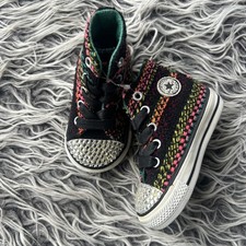 NWOT Converse All Stars High Girls' Sz 4 Toddler Black Striped Rhinestone Toes