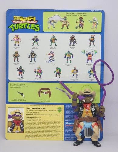 Vintage 1992 TMNT Wacky Wild West Crazy Cowboy Don Figure Complete with Cardback