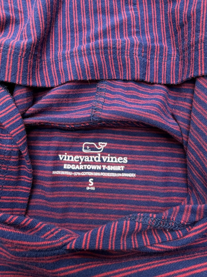 Camisa Vineyard Vines Juvenil Pequeña 8-10 Azul Marino Rosa Rayas Edgartown Bolsillo con Capucha Foto 4 de 4