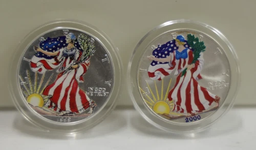1999 & 2000 US Silver Eagles $1 In Color Unc