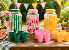 3.6L Drinks Dispenser with Cups Juice Water Beverage Jar Party Picnic Set