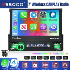 7" Single 1 DIN Car Stereo Flip Out Touch Screen Radio Carplay MP5 USB Cam