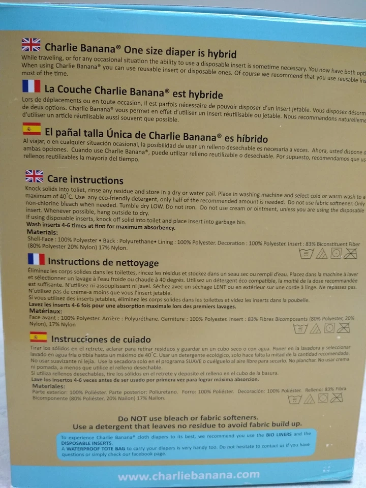 Charlie Banana 2 in 1 Reusable Diapering System Washable or Disposable Insert - Image 4 of 4