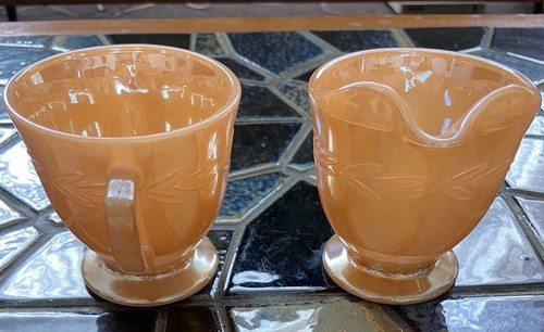 Vintage Fire King Anchor Hocking Peach Lustre Laurel Sugar Bowl and Creamer Set - Picture 4 of 8