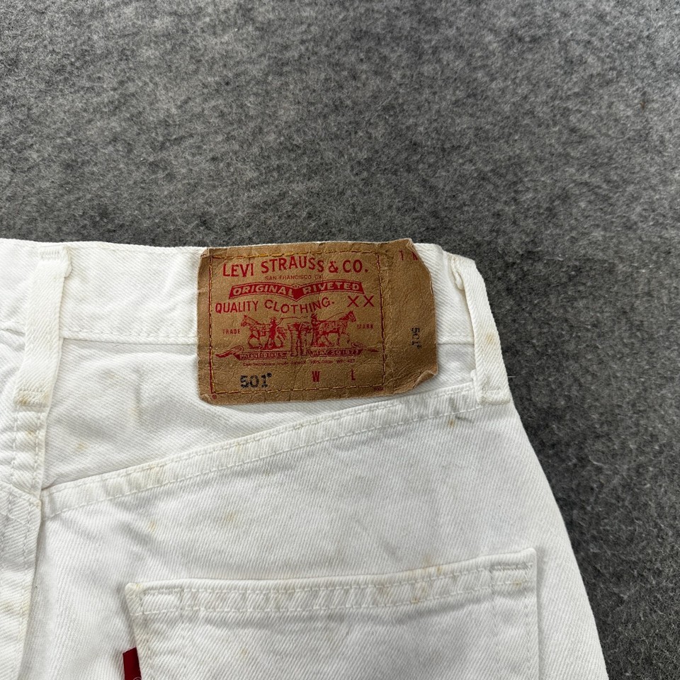 VTG Levis 501 Jeans Mens 28x36 Mens White Light Wash Straight Leg Button Fly 90s eBay
