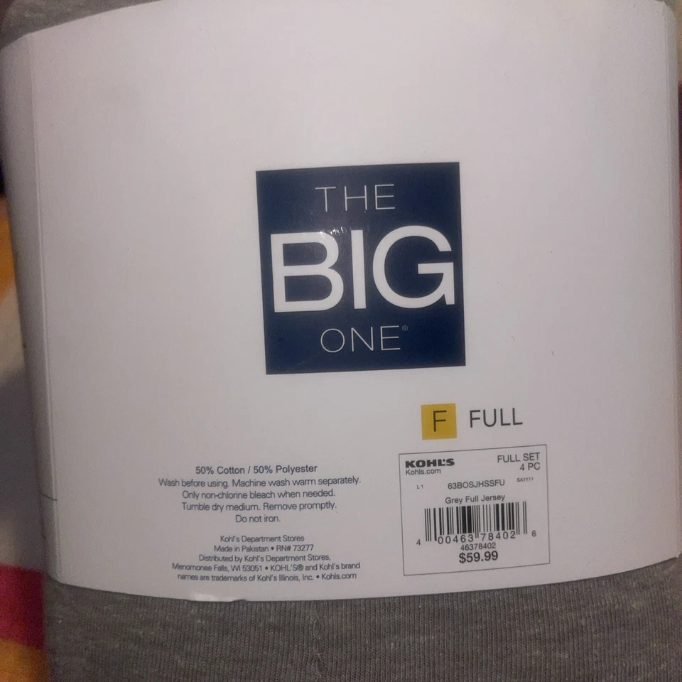 NUEVO Juego de sábanas The Big One Jersey tamaño completo gris hasta 15” colchón profundo Foto 4 de 4