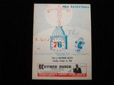 October 25, 1966 Baltimore Bullets @ Philadelphia 76ers NBA Program