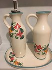 cruet set with tray no box never used white  with flowers, salt & pepper shakers — photo 2