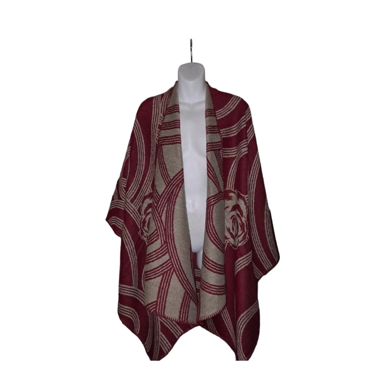 Burgundy & Tan Poncho