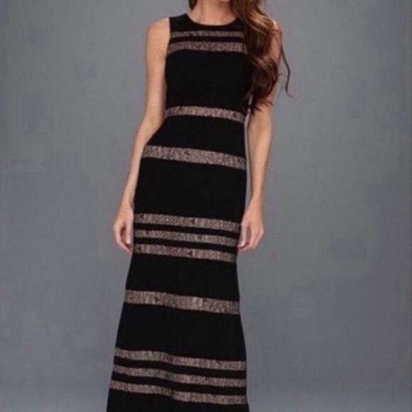 BCBG MaxAzria 'Katiana' black and ivory lace accent evening gown size 2