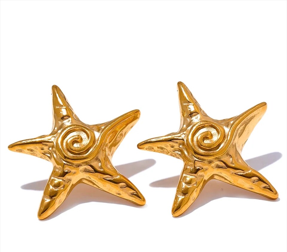 Stud Earrings Starfish Large Big Silver Gold Plated Sterling Jewelry for Women-image