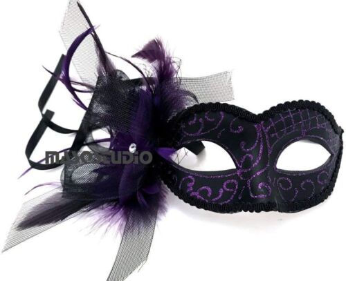 Couple Purple Masquerade Mask Pair Birthday Costume Carnival Mardi Gras Party - Picture 6 of 11