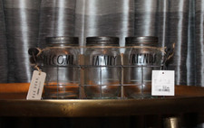 Rae Dunn Welcome Family Friend Glass Jars in Basket NWT