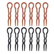 12 Pcs Office French Barrette Hair Clips Chopsticks U Shaped Pin Fork