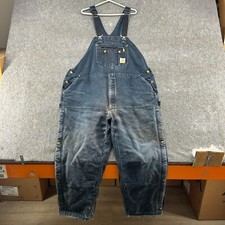 Carhartt Overalls Mens 46x27 Black Double Knee Duck Canvas Lined Quilted READ
