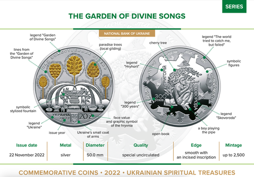 The Garden of Divine Songs Skovoroda Ukraine coin 20 Hryven 1 Oz, Silver 2022 - Picture 4 of 4