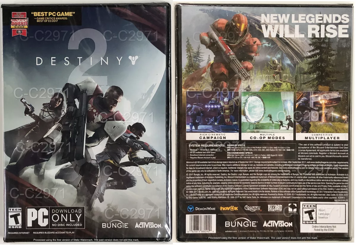 Destiny 2 Windows PC 10, 8, 7 Download Only 2017 Factory Sealed BRAND NEW  47875880900