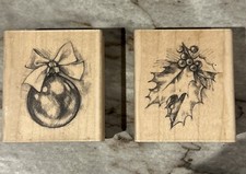 Inkadinkadoo Holiday Holly  Ornament Rubber Stamp Set Of 2 Winter Wood Mounted